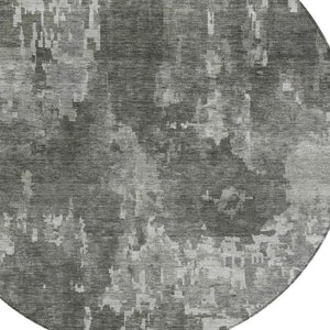 HomeRoots 8' Contemporary Pewter and Ivory Round Abstract Area Rug – Washable, Durable, Indoor/Outdoor Style 688869