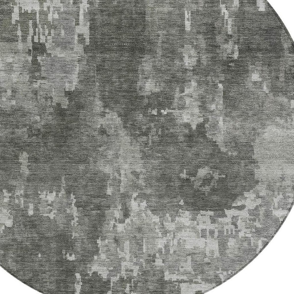 HomeRoots 8' Contemporary Pewter and Ivory Round Abstract Area Rug – Washable, Durable, Indoor/Outdoor Style 688869