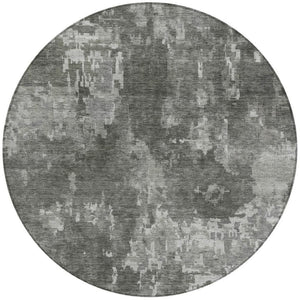 HomeRoots 8' Contemporary Pewter and Ivory Round Abstract Area Rug – Washable, Durable, Indoor/Outdoor Style 688869
