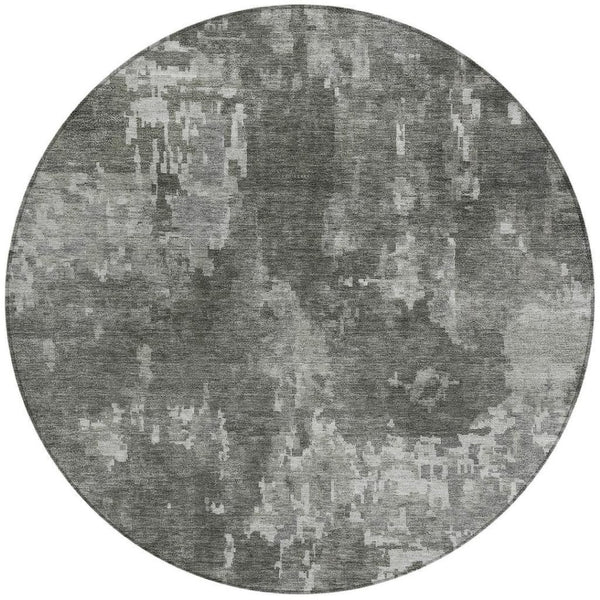 HomeRoots 8' Contemporary Pewter and Ivory Round Abstract Area Rug – Washable, Durable, Indoor/Outdoor Style 688869