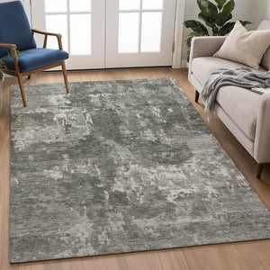 HomeRoots 10' X 14' Modern Pewter and Ivory Abstract Washable Area Rug for Indoor & Outdoor Spaces, Durable & Stylish 688872
