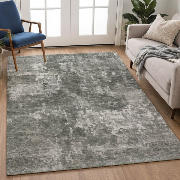 HomeRoots 10' X 14' Modern Pewter and Ivory Abstract Washable Area Rug for Indoor & Outdoor Spaces, Durable & Stylish 688872