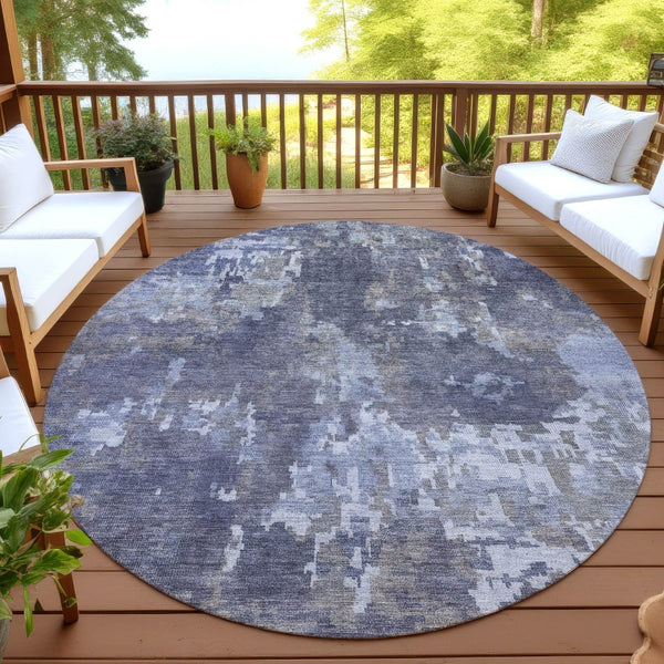 HomeRoots 8' Plum and Ivory Round Abstract Area Rug - Stylish, Washable, Indoor/Outdoor, Pet-Friendly Design 688875
