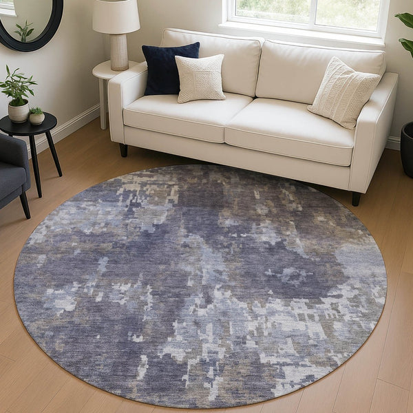 HomeRoots 8' Plum and Ivory Round Abstract Area Rug - Stylish, Washable, Indoor/Outdoor, Pet-Friendly Design 688875