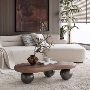 English Elm 40 Inch Organic Cloud Silhouette Coffee Table Walnut Mdf Top with Ball Legs W1435S00035