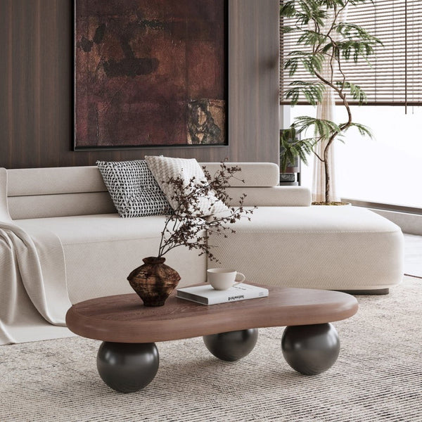 English Elm 40 Inch Organic Cloud Silhouette Coffee Table Walnut Mdf Top with Ball Legs W1435S00035