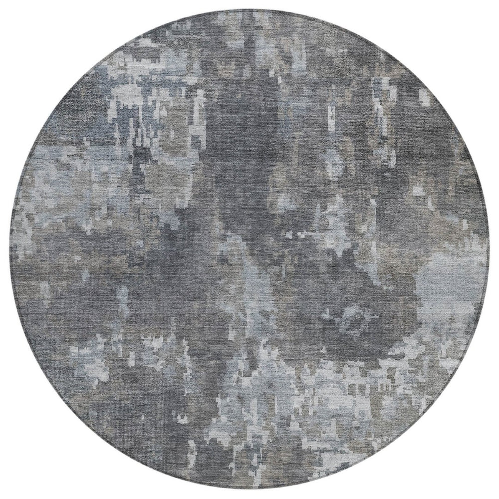 HomeRoots 8' Taupe and Beige Round Abstract Washable Area Rug - Stylish, Durable, Indoor/Outdoor Design! 688881