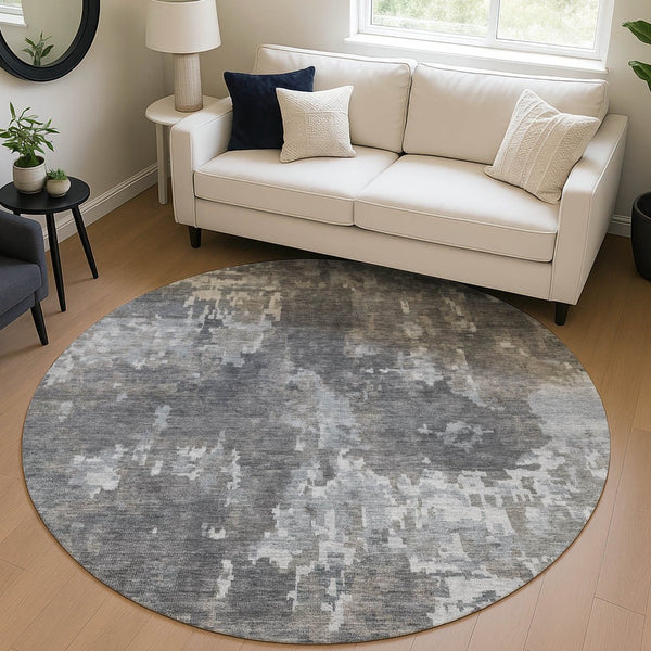 HomeRoots 8' Taupe and Beige Round Abstract Washable Area Rug - Stylish, Durable, Indoor/Outdoor Design! 688881