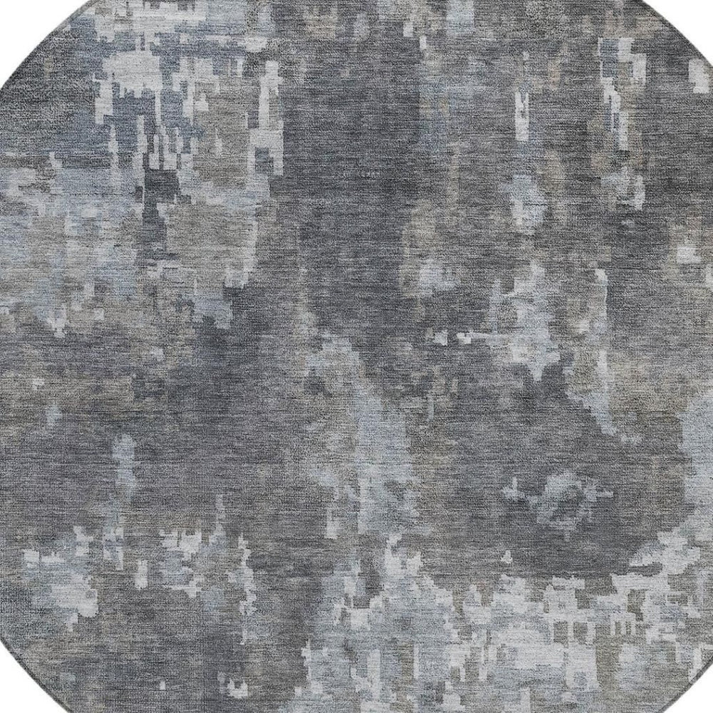 HomeRoots 8' Taupe and Beige Round Abstract Washable Area Rug - Stylish, Durable, Indoor/Outdoor Design! 688881