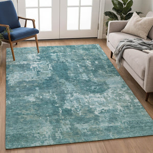 HomeRoots 5' X 8' Teal Blue & Aqua Abstract Indoor/Outdoor Area Rug – Stylish, Durable, Washable & Versatile! 688886