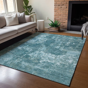 HomeRoots 5' X 8' Teal Blue & Aqua Abstract Indoor/Outdoor Area Rug – Stylish, Durable, Washable & Versatile! 688886