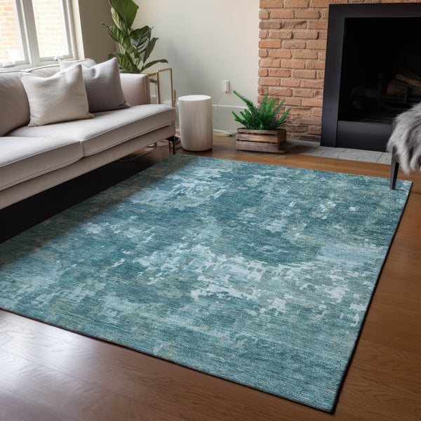 HomeRoots 5' X 8' Teal Blue & Aqua Abstract Indoor/Outdoor Area Rug – Stylish, Durable, Washable & Versatile! 688886