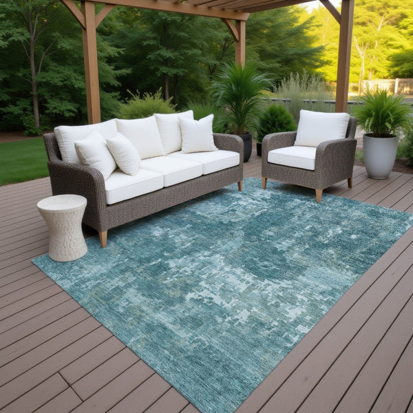 HomeRoots 5' X 8' Teal Blue & Aqua Abstract Indoor/Outdoor Area Rug – Stylish, Durable, Washable & Versatile! 688886