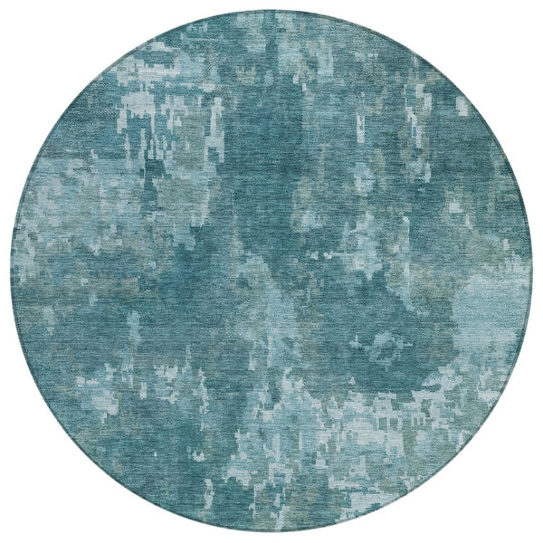 HomeRoots 8' Teal Blue Aqua Round Abstract Rug - Stylish, Washable, Durable for Indoor/Outdoor Use, Easy Care 688887
