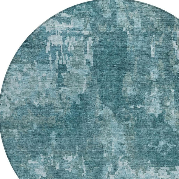 HomeRoots 8' Teal Blue Aqua Round Abstract Rug - Stylish, Washable, Durable for Indoor/Outdoor Use, Easy Care 688887
