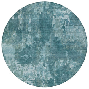 HomeRoots 8' Teal Blue Aqua Round Abstract Rug - Stylish, Washable, Durable for Indoor/Outdoor Use, Easy Care 688887