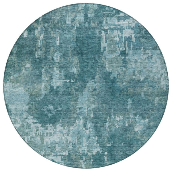 HomeRoots 8' Teal Blue Aqua Round Abstract Rug - Stylish, Washable, Durable for Indoor/Outdoor Use, Easy Care 688887