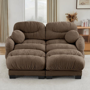 English Elm Teddy Fleece Modular Cloud Sofa with Curved Silhouette Ottomans and Lumbar Pillows Brown W5656S00057