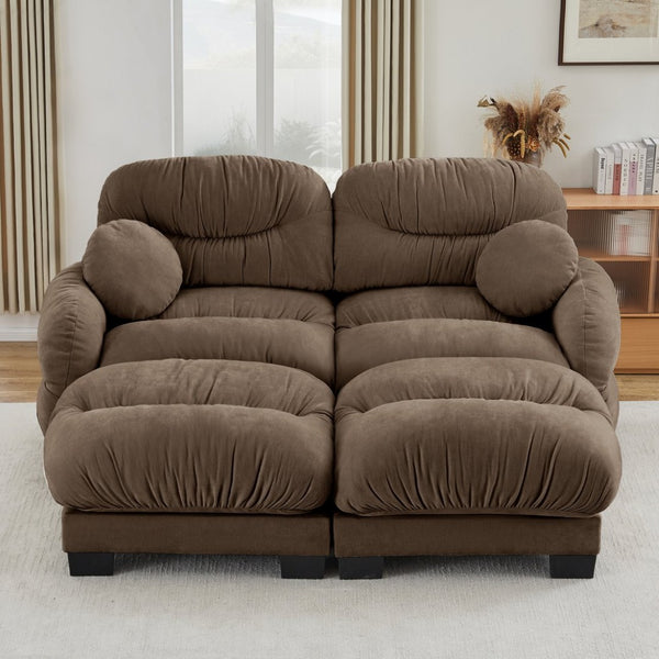 English Elm Teddy Fleece Modular Cloud Sofa with Curved Silhouette Ottomans and Lumbar Pillows Brown W5656S00057