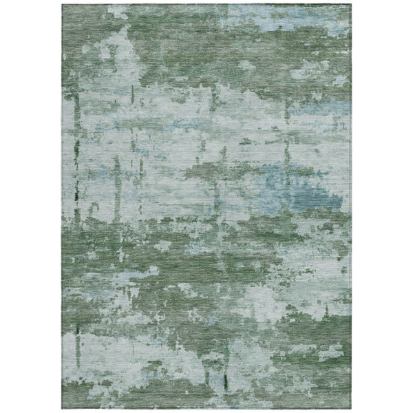 HomeRoots 5' X 8' Stylish Artichoke Green & Ivory Abstract Washable Area Rug for Indoor & Outdoor Use 688892