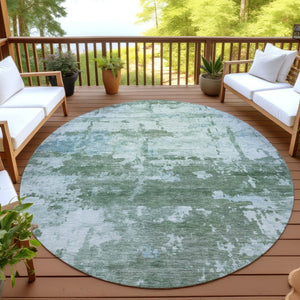 HomeRoots 8' Artichoke Green & Ivory Round Abstract Rug - Stylish, Washable, Durable for Indoor/Outdoor Spaces 688893