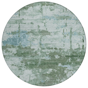 HomeRoots 8' Artichoke Green & Ivory Round Abstract Rug - Stylish, Washable, Durable for Indoor/Outdoor Spaces 688893