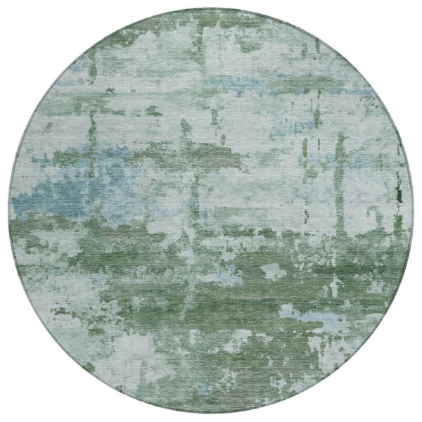 HomeRoots 8' Artichoke Green & Ivory Round Abstract Rug - Stylish, Washable, Durable for Indoor/Outdoor Spaces 688893