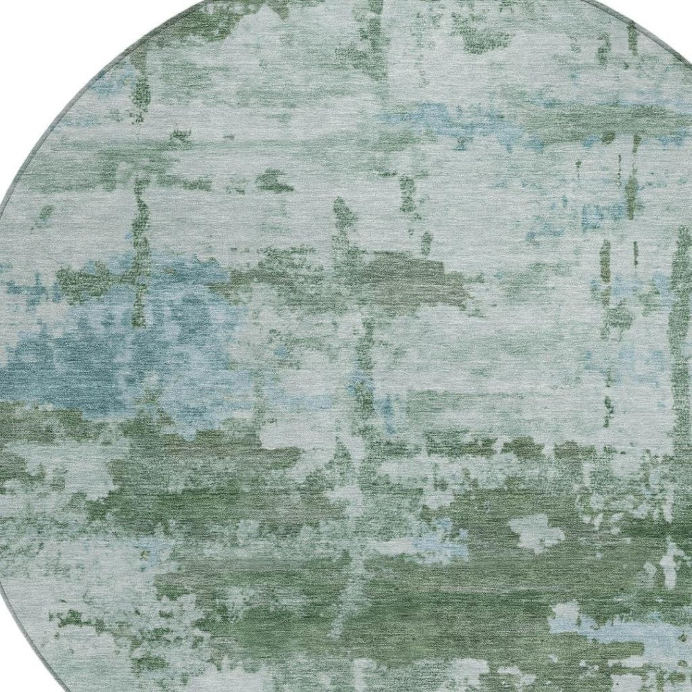 HomeRoots 8' Artichoke Green & Ivory Round Abstract Rug - Stylish, Washable, Durable for Indoor/Outdoor Spaces 688893