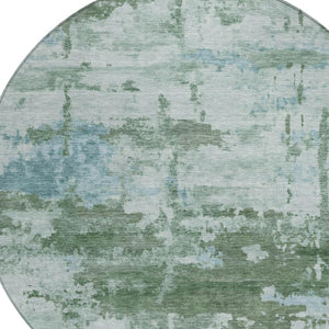 HomeRoots 8' Artichoke Green & Ivory Round Abstract Rug - Stylish, Washable, Durable for Indoor/Outdoor Spaces 688893