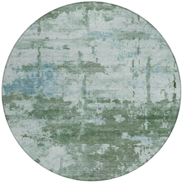 HomeRoots 8' Artichoke Green & Ivory Round Abstract Rug - Stylish, Washable, Durable for Indoor/Outdoor Spaces 688893