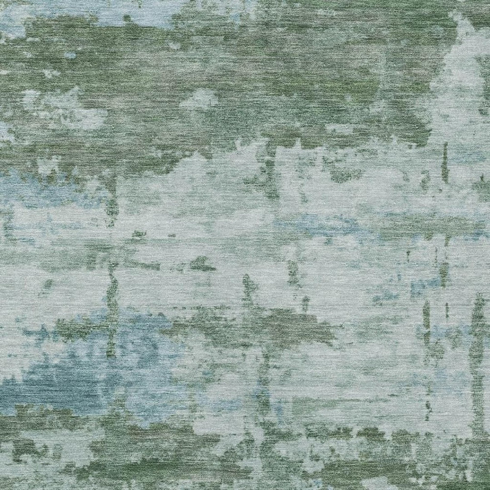 HomeRoots 9' Artichoke Green & Ivory Abstract Area Rug - Durable, Washable, Indoor/Outdoor, Easy Care Design 688895