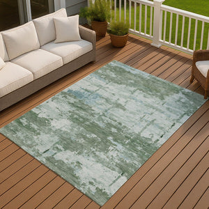 HomeRoots 10' Woven Artichoke Green and Ivory Abstract Area Rug - Durable, Washable for Indoor/Outdoor Use 688896