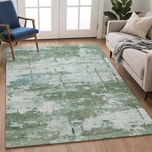 HomeRoots 10' Woven Artichoke Green and Ivory Abstract Area Rug - Durable, Washable for Indoor/Outdoor Use 688896