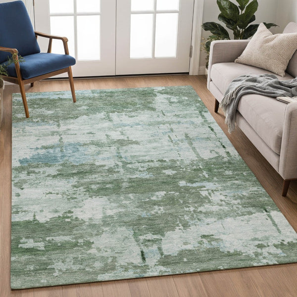HomeRoots 10' Woven Artichoke Green and Ivory Abstract Area Rug - Durable, Washable for Indoor/Outdoor Use 688896