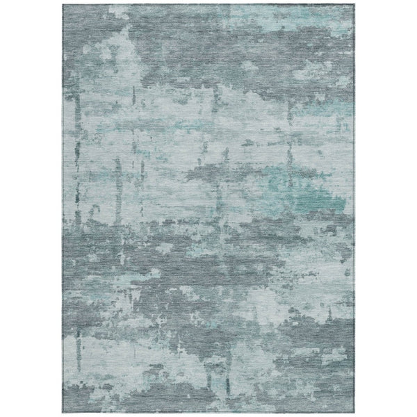 HomeRoots 5' Aqua and Ivory Abstract Area Rug - Washable, Durable, Stylish for Indoor & Outdoor Spaces! 688898