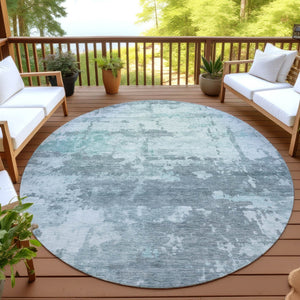 HomeRoots 8' Round Abstract Washable Area Rug in Aqua & Ivory - Durable, Stylish for Indoor & Outdoor Use 688899