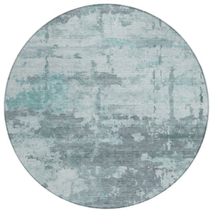 HomeRoots 8' Round Abstract Washable Area Rug in Aqua & Ivory - Durable, Stylish for Indoor & Outdoor Use 688899