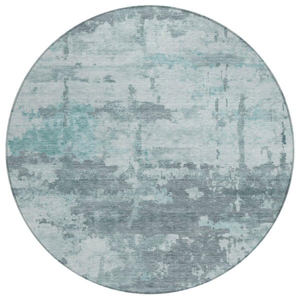 HomeRoots 8' Round Abstract Washable Area Rug in Aqua & Ivory - Durable, Stylish for Indoor & Outdoor Use 688899