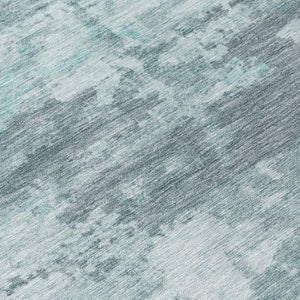 HomeRoots 8' Round Abstract Washable Area Rug in Aqua & Ivory - Durable, Stylish for Indoor & Outdoor Use 688899