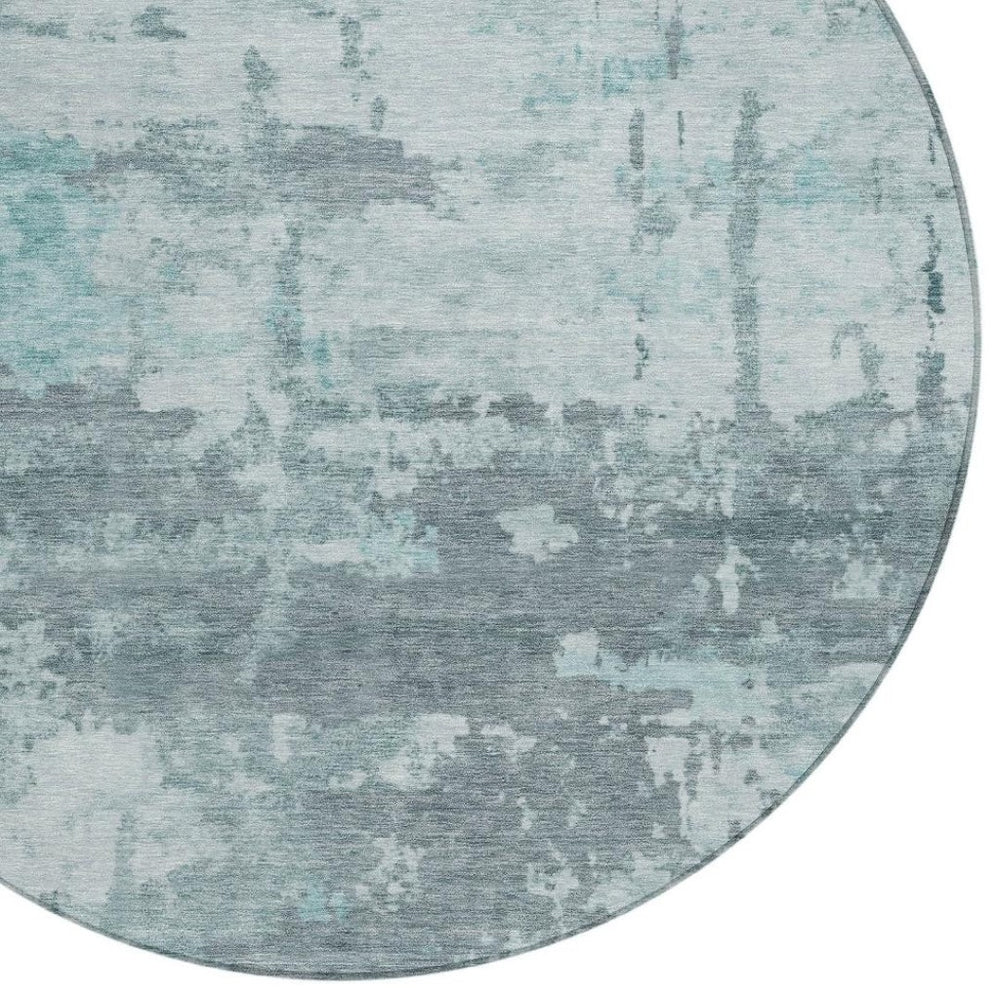 HomeRoots 8' Round Abstract Washable Area Rug in Aqua & Ivory - Durable, Stylish for Indoor & Outdoor Use 688899