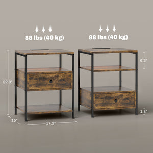 English Elm Homcom Set Of 2 Rustic End Tables With Led Lights & Charging Stations, 3-Tier Storage For Modern Homes W2225P229086