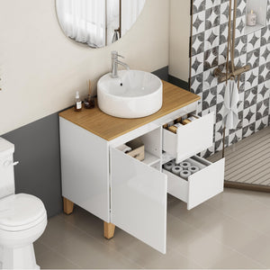 English Elm 31.5-inch Bathroom Vanity Solid Wood Top Ceramic Basin Soft Close Glossy White W3151S00069