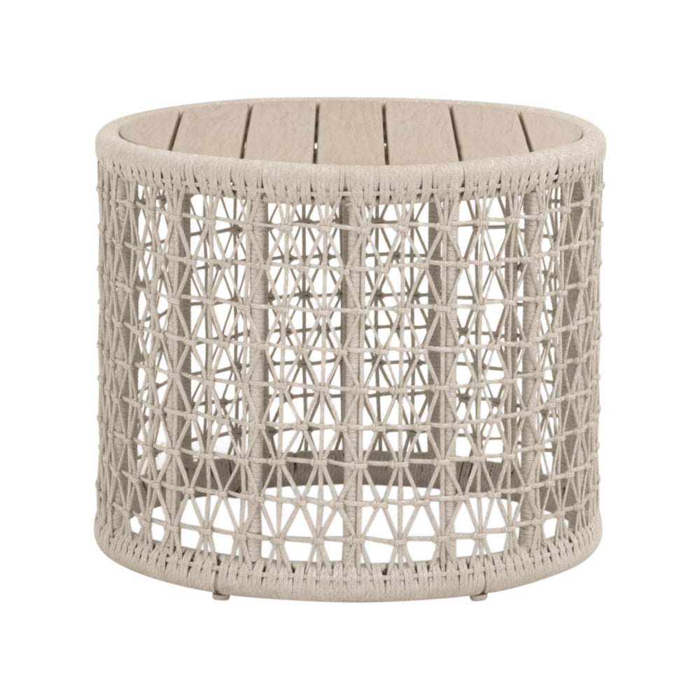 Essentials for Living Knit Teak and Woven Rope Outdoor Accent Table for Coastal Patio Decor 6889.OAT/W-ET
