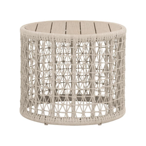 Essentials for Living Knit Teak and Woven Rope Outdoor Accent Table for Coastal Patio Decor 6889.OAT/W-ET