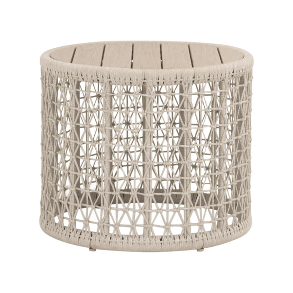 Essentials for Living Knit Teak and Woven Rope Outdoor Accent Table for Coastal Patio Decor 6889.OAT/W-ET
