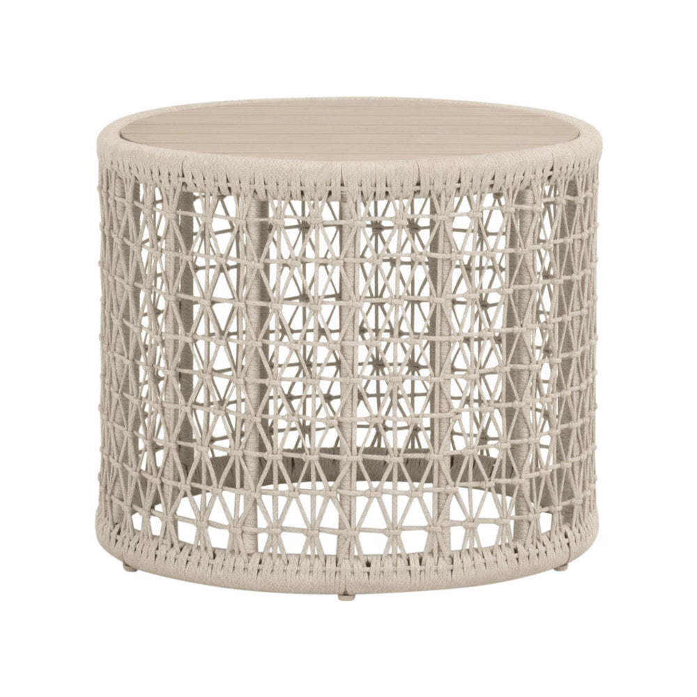 Essentials for Living Knit Teak and Woven Rope Outdoor Accent Table for Coastal Patio Decor 6889.OAT/W-ET