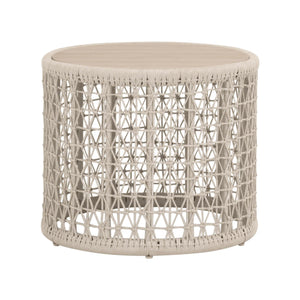 Essentials for Living Knit Teak and Woven Rope Outdoor Accent Table for Coastal Patio Decor 6889.OAT/W-ET