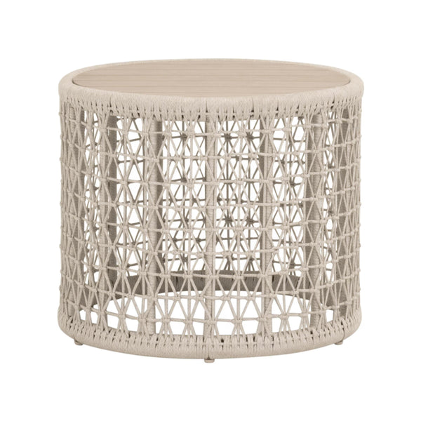 Essentials for Living Knit Teak and Woven Rope Outdoor Accent Table for Coastal Patio Decor 6889.OAT/W-ET