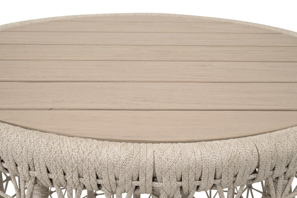 Essentials for Living Knit Teak and Woven Rope Outdoor Accent Table for Coastal Patio Decor 6889.OAT/W-ET