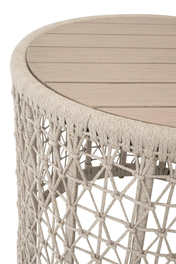 Essentials for Living Knit Teak and Woven Rope Outdoor Accent Table for Coastal Patio Decor 6889.OAT/W-ET